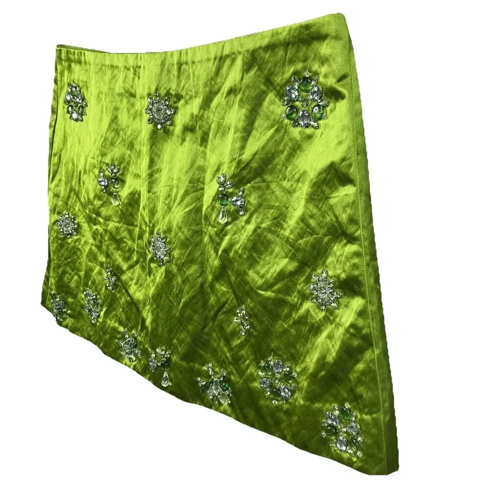 J Crew Collection Skirt Green Crystal Embellished Mini Satin Fairfax Womens 6